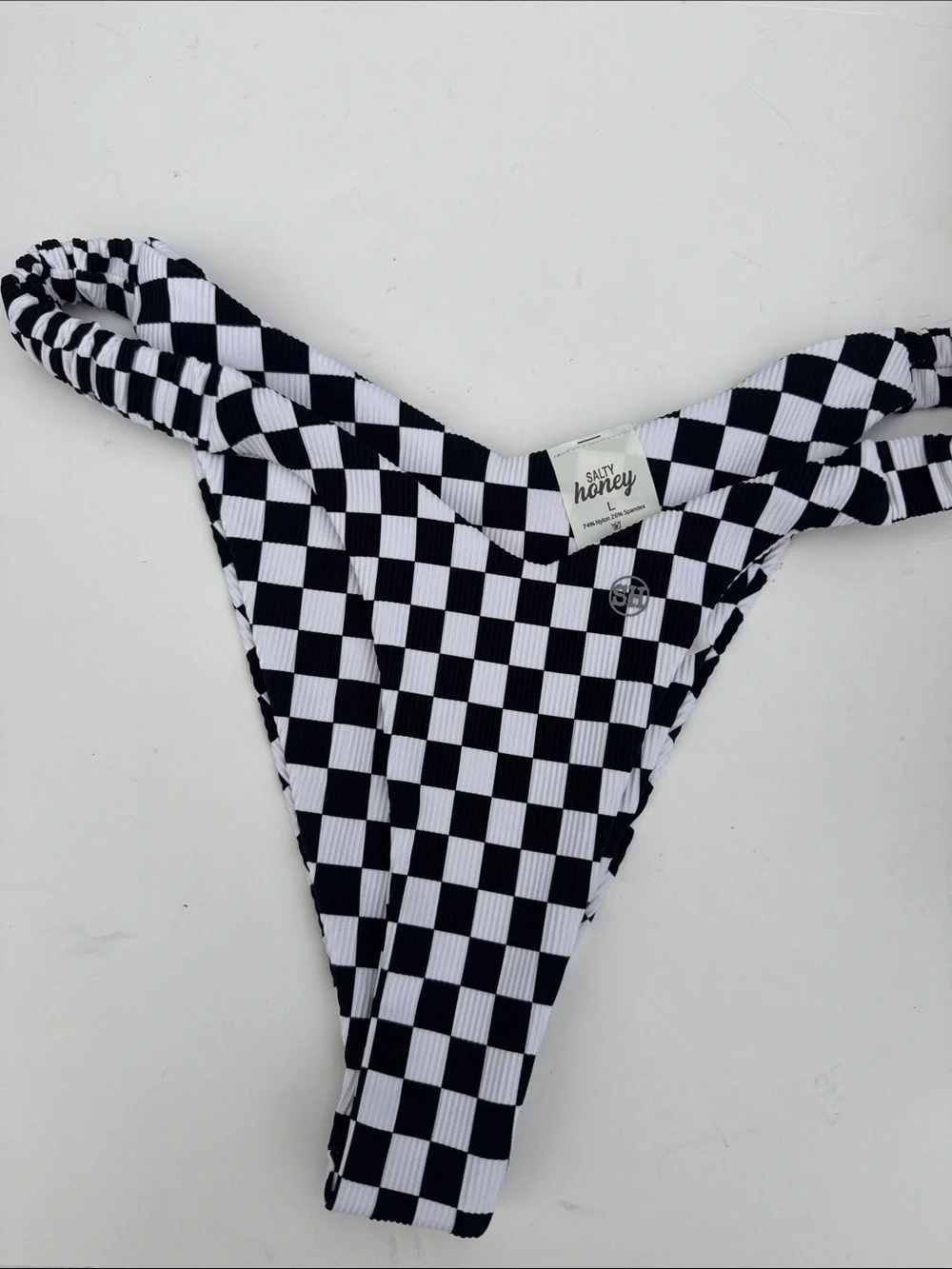Salt Honey Black and White Checkerboard High-Cut Bikini Bottom